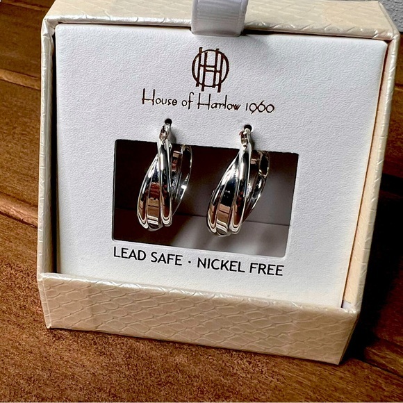 House of Harlow 1960 Silver Hoop Earrings NWT - Picture 1 of 4